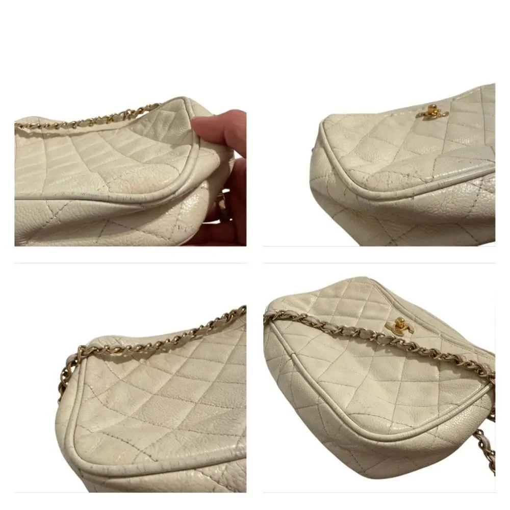 Chanel beige quilted gold tone leather crossbody bag